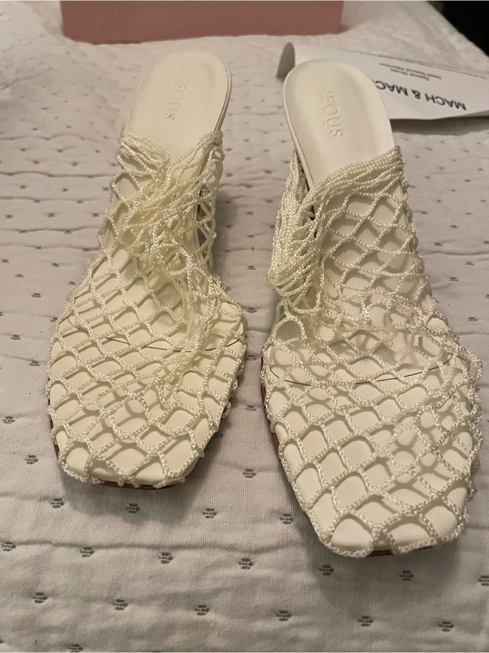 Beaded Net Mule Sandals - White